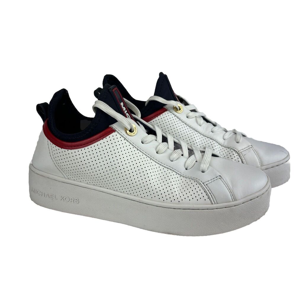 Michael Kors Poppy Platform Sneakers Womens 8 White Leather Perforated Excellent